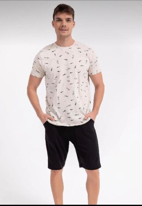 Pijama Bărbați Mânecă Scurtă și Pantalon Scurt cu Imprimeu Rechin,Engros